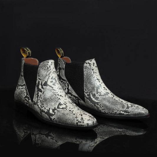 Lusso | Fino Serpent Skin Silver Eclipse Chelsea Boot