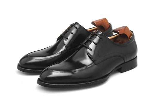 Lusso & FINO| Black Hand Burnished Split- Toe Derby Shoes For Men's