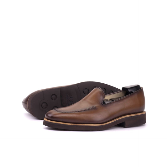 Lusso | FINO GENTLEMEN LOAFER IN HAND PAINED & BURNISHED DARK BROWN CRUST LEATHER