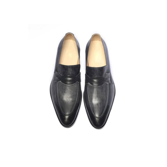 Lusso|FINO  ROMANO Men’s Sleek Grey Slip-On Leather Loafers