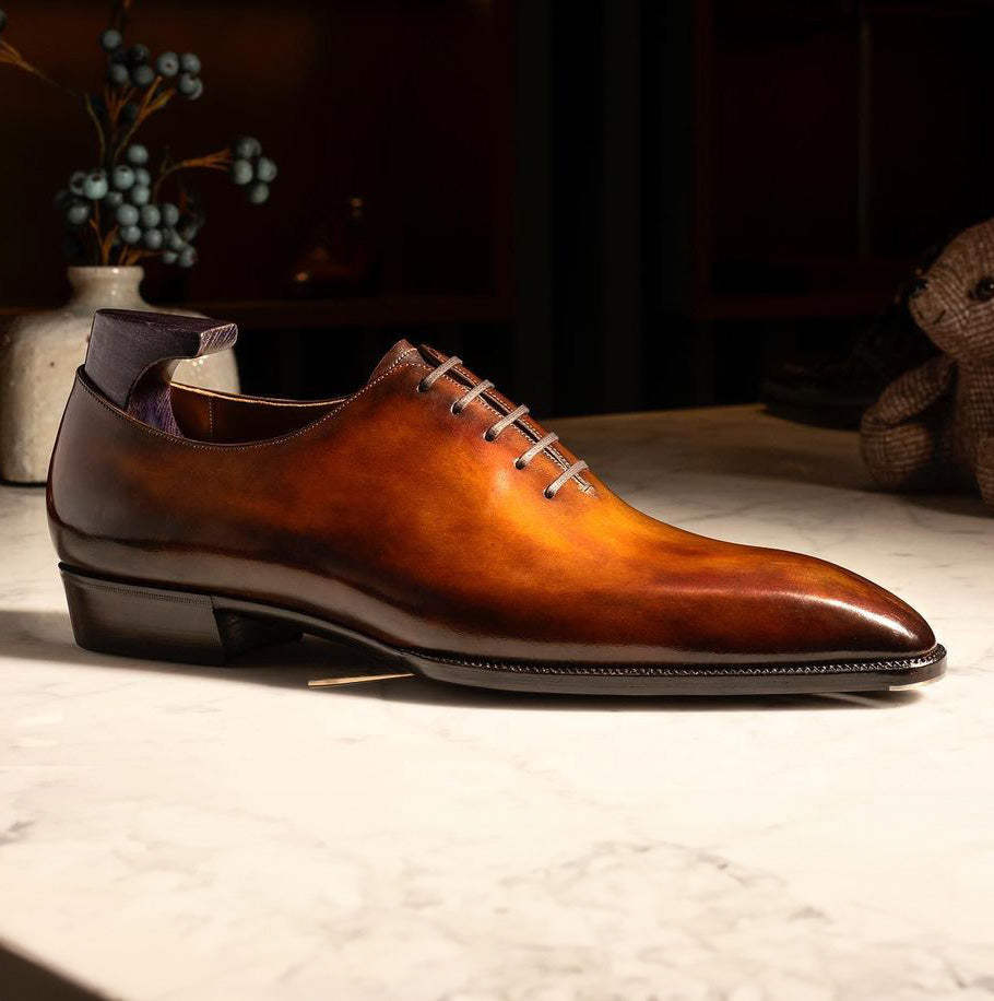 Lusso | FINO Tan Leather Wholecut Lace-up Oxford Shoes For Men's