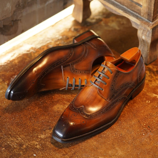 LUSSO & FINO | Hand Painted Brown & Black Shaded Derby Shoes For Men's.