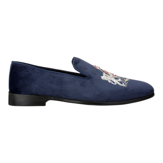 Lusso & FINO “Sovereign Bleu” Crest Velvet Loafers