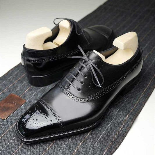 Lusso & FINO | Tan / Black Leather Brouge Wingtip Oxford