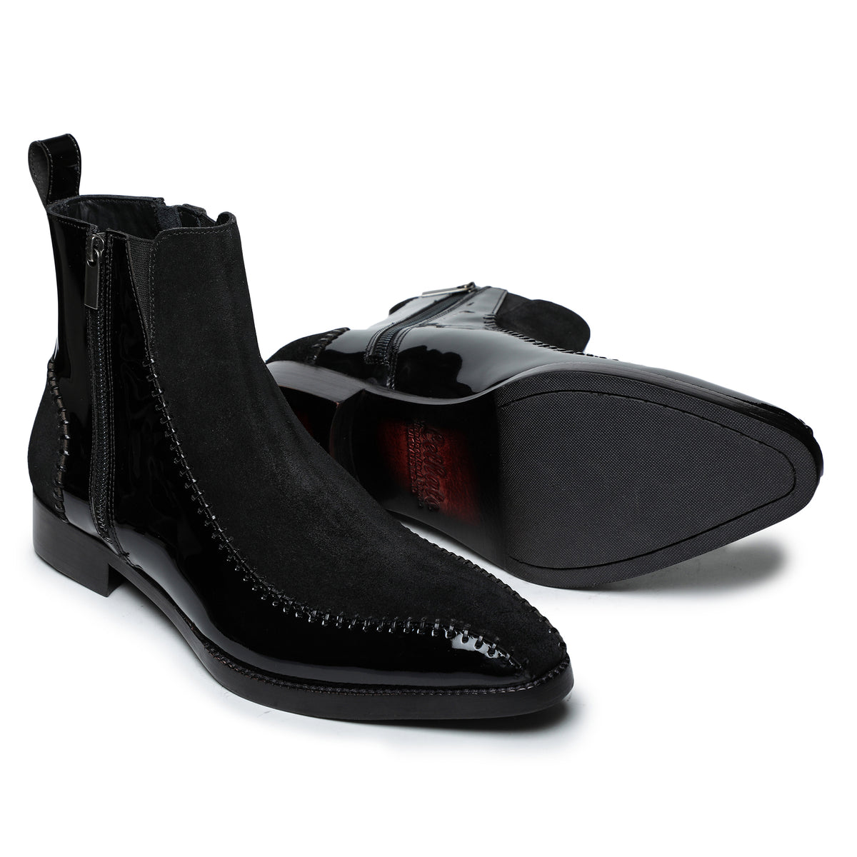 Lusso | FINO Velvet Eclipse Noir Stitched Prestige Boots For Men's