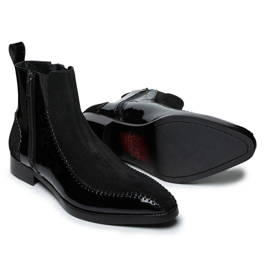 Lusso | FINO Velvet Eclipse Noir Stitched Prestige Boots For Men's
