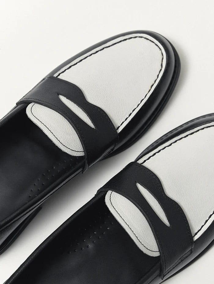 Lusso | FINO Men's Black & White leather Penny Loafer.
