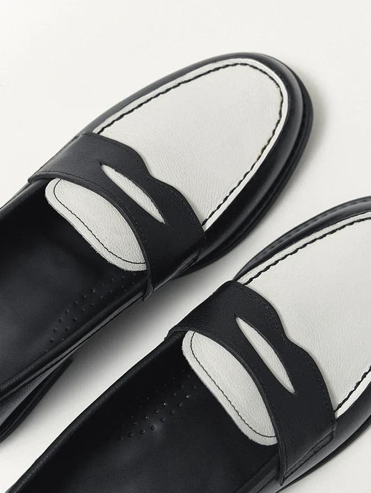 Lusso | FINO Men's Black & White leather Penny Loafer.