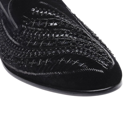 Lusso FINO "Noir Regale" Velvet Embroidered Loafers