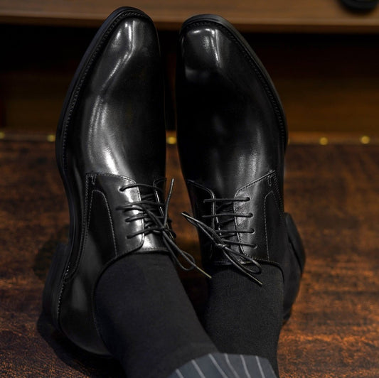 Lusso & FINO | Classic Black Derby Shoes- Elegant Men's Formal Shoes.