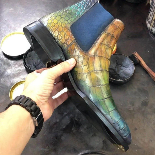 Lusso | Fino Emerald Ocean Croc Chelsea Boot Fir Men's