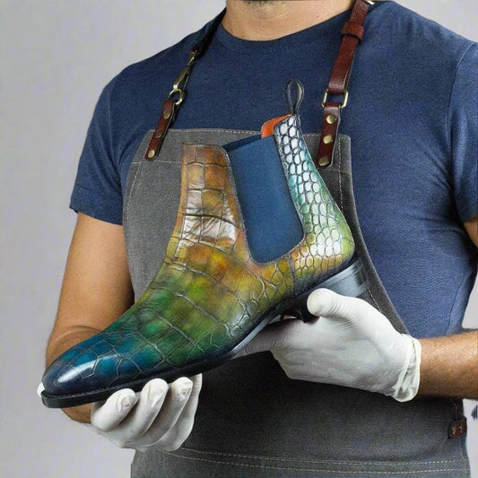 Lusso | Fino Emerald Ocean Croc Chelsea Boot Fir Men's