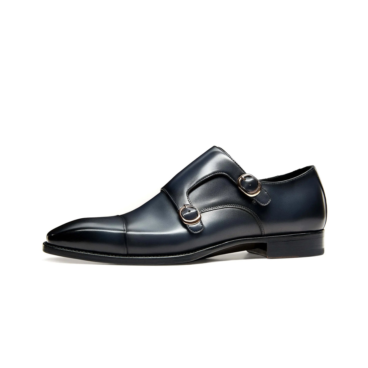 Navy Belmont Double Monk Strap Hand Patina Shoe