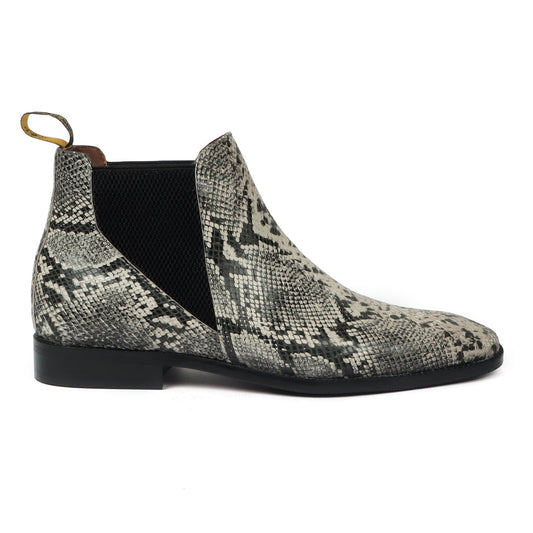Lusso | Fino Serpent Skin Silver Eclipse Chelsea Boot