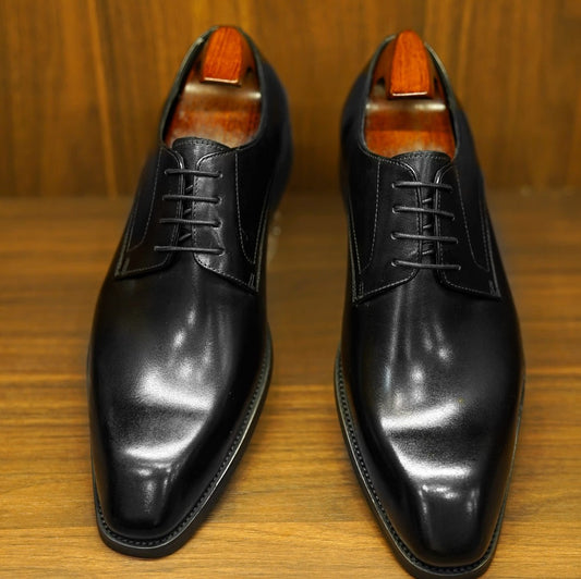 Lusso & FINO | Classic Black Derby Shoes- Elegant Men's Formal Shoes.