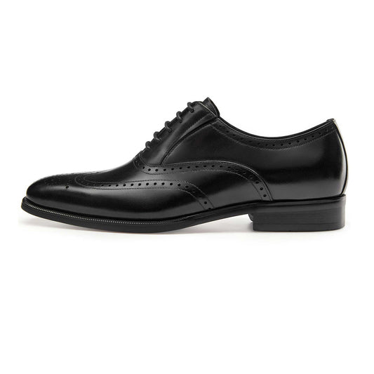 Black Full Wingtip Brouge Oxford leather Lace-up Shoe For Men's