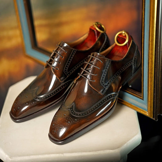 Lusso & FINO | Men's Brown Wingtips Derby Shoes For Men's