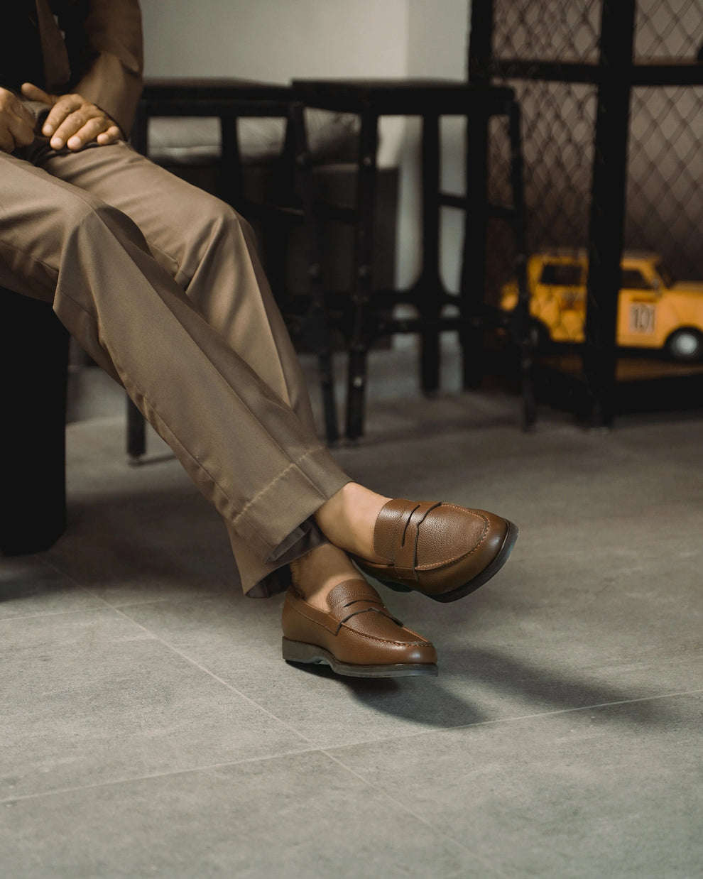 Lusso | BRUNO Men's Brown Pebble Grain Leather Penny Loafer