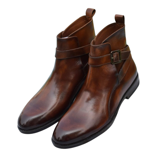 Lusso | Fino Chestnut Buckle Heritage Leather Boot for Men's