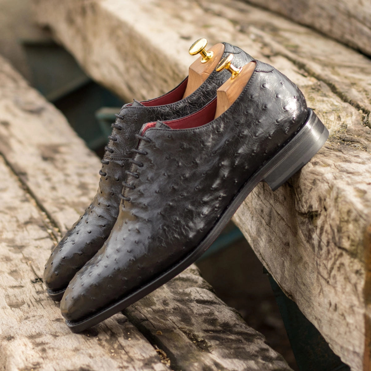 Signature Black Ostrich Oxford Shoes
