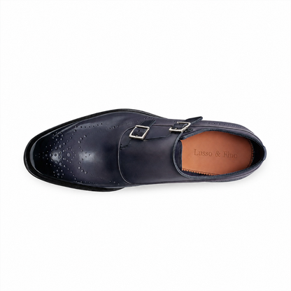 The Midnight Navy Brogued Double-Monk Strap