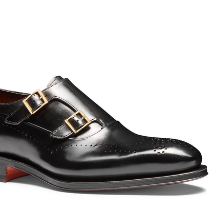 The Black Brogued Double-Monk Strap