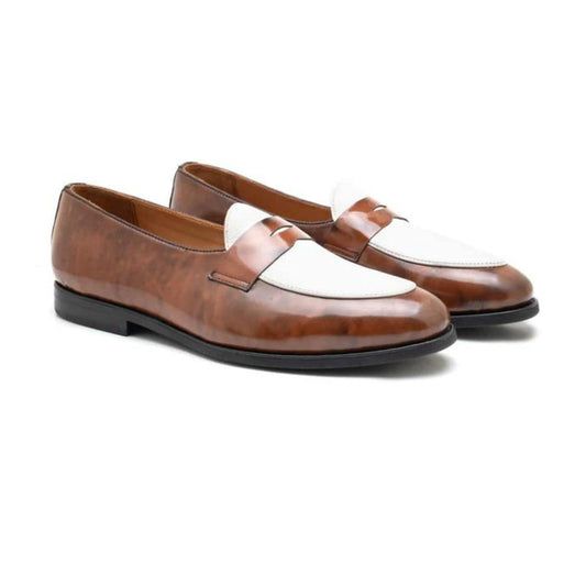 Lusso | FINO Men's Brown & White Penny Loafer.