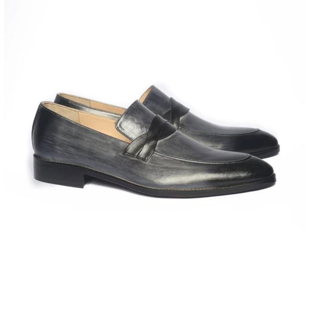 Lusso|FINO  ROMANO Men’s Sleek Grey Slip-On Leather Loafers