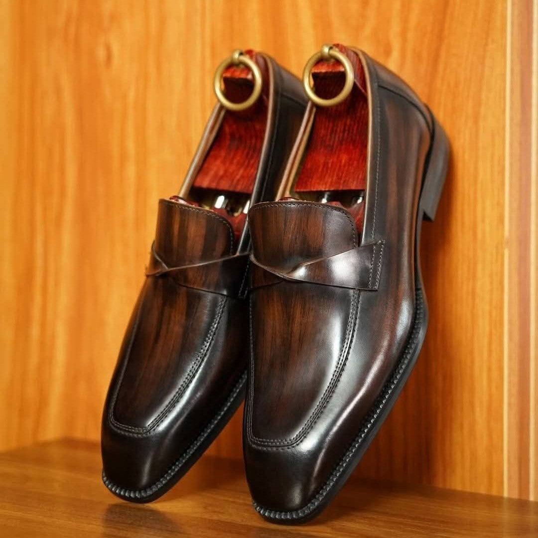 Lusso | FINO Deep Brown Leather Slip-on Toe Loafer For Men's