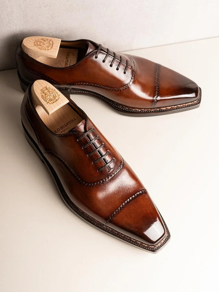 LUSSO & FINO | Dark Brown Toe Cup Oxford Shoe For Mens