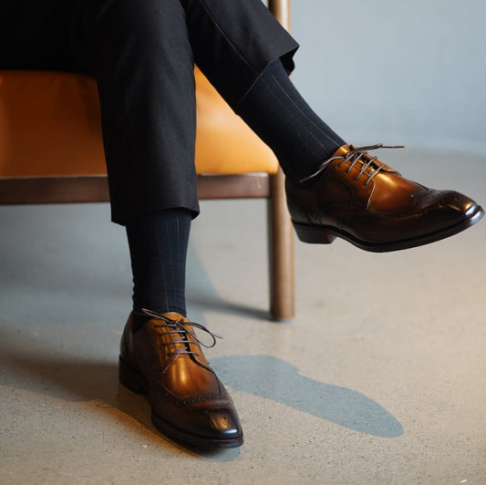 LUSSO & FINO | Hand Painted Brown & Black Shaded Derby Shoes For Men's.