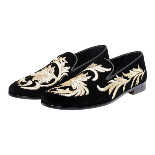 Lusso & FINO “Regal Élan” Velvet Embroidered Loafers