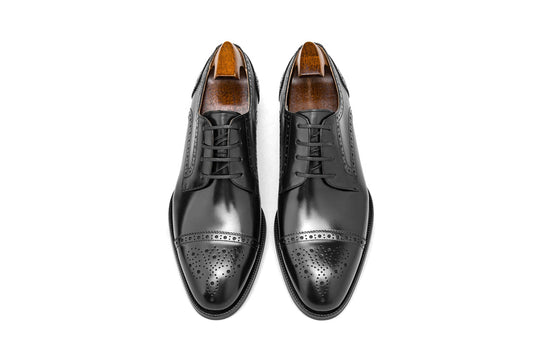 Lusso & FINO Artisan Burnished Black Cap-Toe Derby Brouge Fir Men's