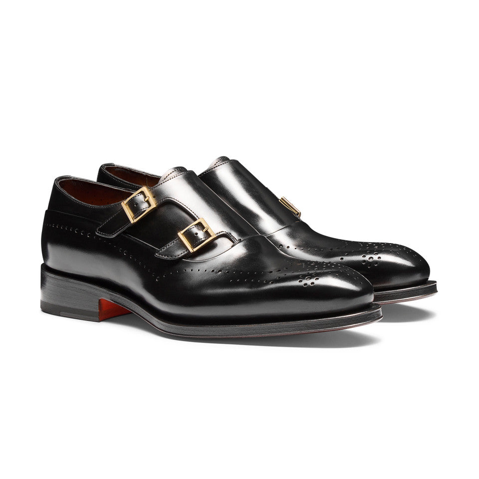 The Black Brogued Double-Monk Strap