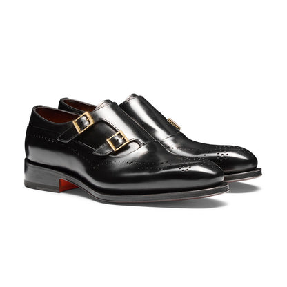The Black Brogued Double-Monk Strap