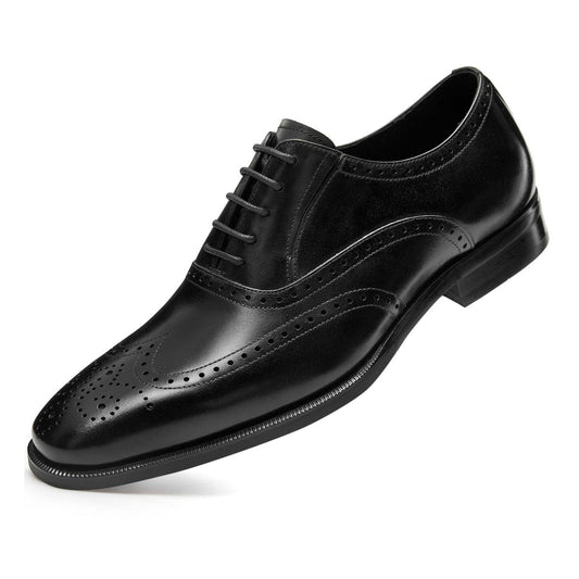 Black Full Wingtip Brouge Oxford leather Lace-up Shoe For Men's