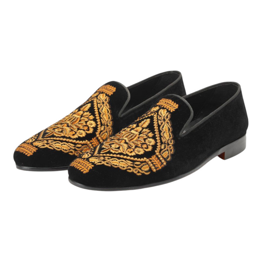 Lusso & FINO “Imperial Crest” Velvet Embroidered Loafers