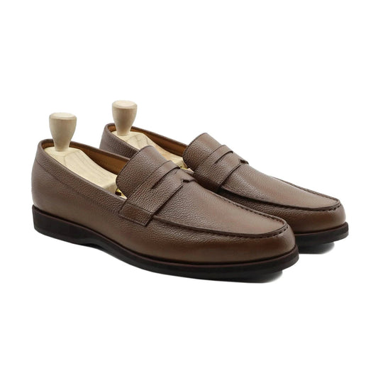 Lusso | BRUNO Men's Brown Pebble Grain Leather Penny Loafer