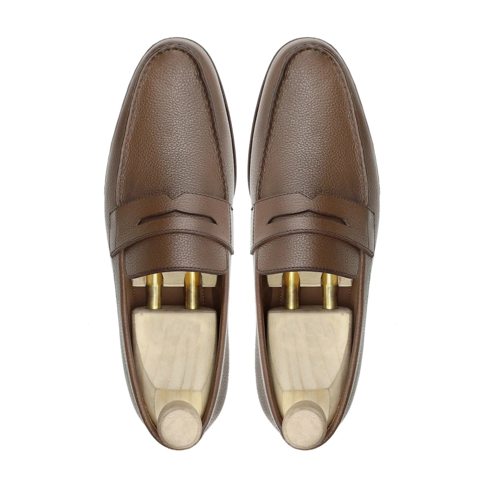 Lusso | BRUNO Men's Brown Pebble Grain Leather Penny Loafer