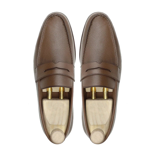 Lusso | BRUNO Men's Brown Pebble Grain Leather Penny Loafer