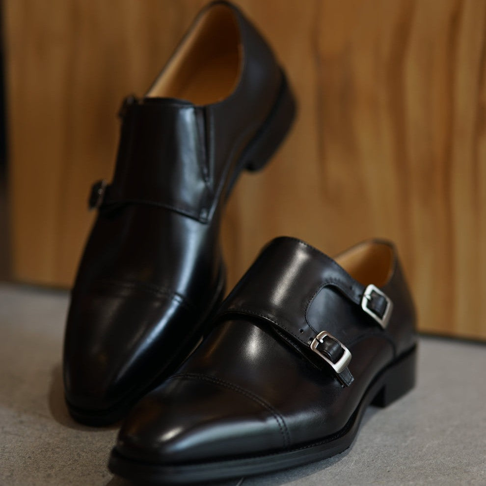 Lusso & FINO | Black Double Monk Strap Handmade Dress Shoe For men's