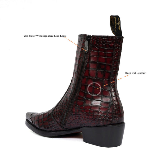 Lusso | Fino Crimson Croc Majesty Midnight Statement Boot