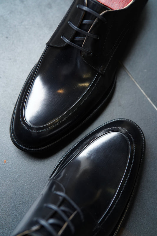 Lusso & FINO| Black Hand Burnished Split- Toe Derby Shoes For Men's