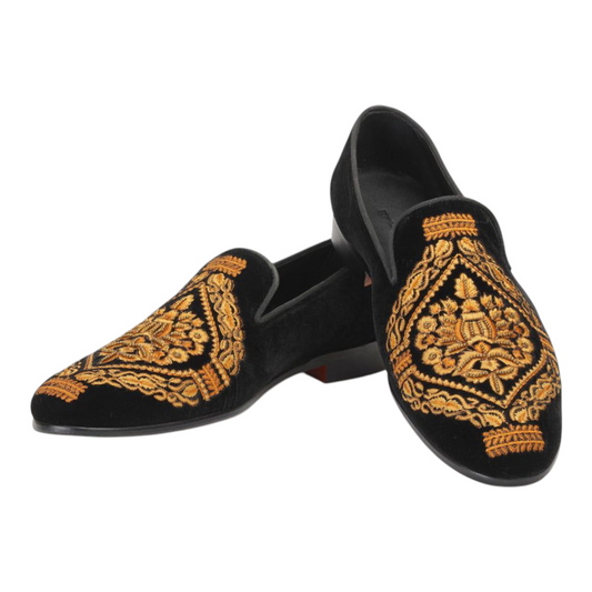 Lusso & FINO “Imperial Crest” Velvet Embroidered Loafers