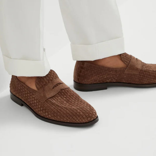 Lusso| FINO Chestnut Woven Luxe Penny Loafer