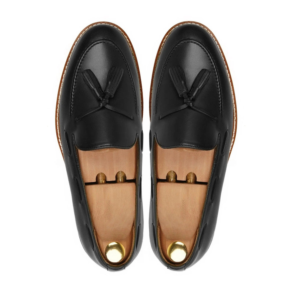 Lusso| FINO Men's black Leather Tassel Loafer