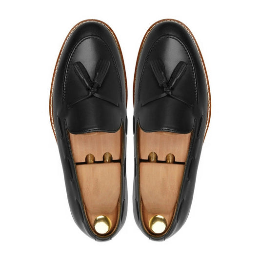 Lusso| FINO Men's black Leather Tassel Loafer