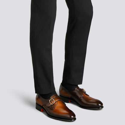 The Dark Cognac Plain-Toe Single-Monk Strap