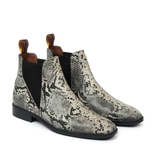 Lusso | Fino Serpent Skin Silver Eclipse Chelsea Boot