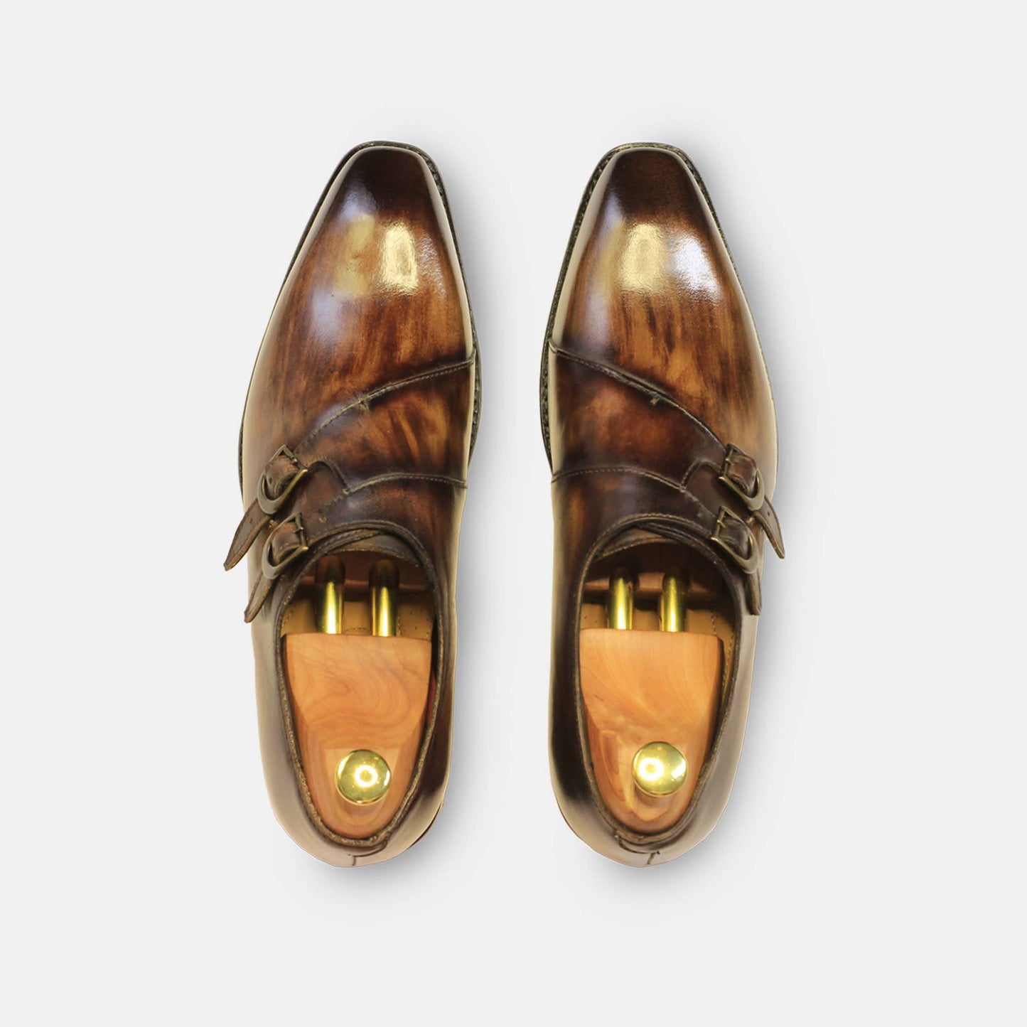 Wooden Brown Double Monk Strap Formal Leather Shoe For Men